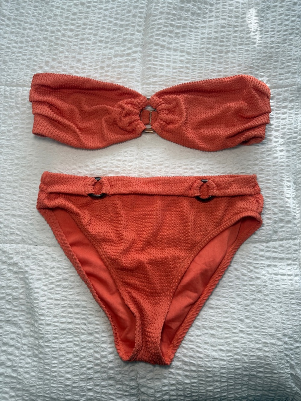 Time and Tru Coral Textured Bandeau Bikini Set